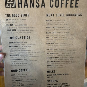 Hansa Coffee Roasters - Lake Bluff - menu - Coffee & Tea Near Me - Lake Bluff, Illinois Hansa Coffee Roasters - Lake Bluff - menu - Coffee & Tea Near Me - Lake Bluff, Illinois
