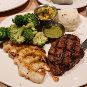 Bonefish Grill - Sirloin and Shrimp with Chimichurri Sauce and Garlic Whipped Potatoes and Seasonal Veggies - Seafood Near Me - Paramus, New Jersey
