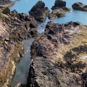 New Slains Castle - View down to the rocks along the base of the seacliffs. - Landmarks & Historical Buildings Near Me - Cruden Bay, ABD