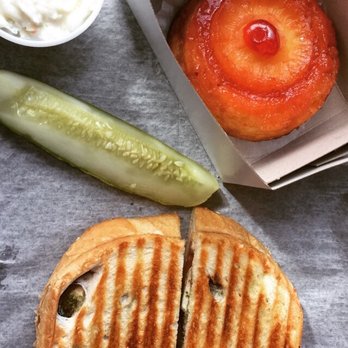 Milano Cafe - Caprese pesto sandwich with coleslaw and pineapple upsidedown cake. - Cafes Near Me - Detroit, Michigan