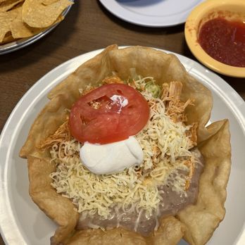 Mr. Salsa Mexican Restaurant - Loco Taco salad with shredded chicken and pinto beans (beans are $1.00 add-on ) - Mexican Near Me - Simpsonville, South Carolina Mr. Salsa Mexican Restaurant - Loco Taco salad with shredded chicken and pinto beans (beans are $1.00 add-on ) - Mexican Near Me - Simpsonville, South Carolina