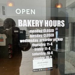 Buttercream Babe - Hours.  (Will open Sundays in the spring, says the owner.)