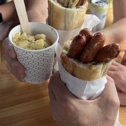 Östermalms Korvspecialist - Potato salad (yum) and two orders