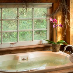 BlissWood Bed and Breakfast Ranch - Luxurious jetted tub in the bedroom of our Enchanted Cabin