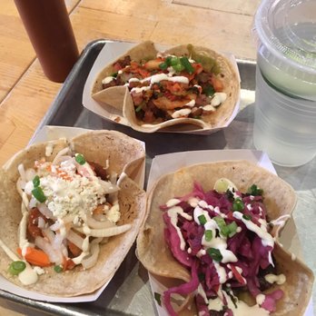 Kimchi Grill - 3 tacos deal - pork, chicken and beef. (Beef and pork were the best) - Korean Near Me - Brooklyn, New York Kimchi Grill - 3 tacos deal - pork, chicken and beef. (Beef and pork were the best) - Korean Near Me - Brooklyn, New York