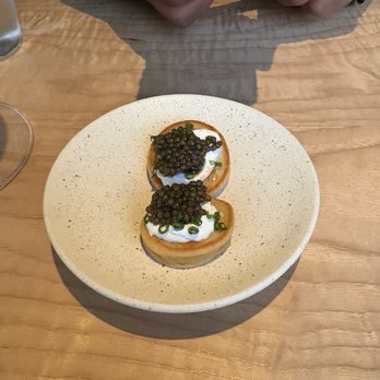 Firstborn - Celery root blini, crème fraiche, N25 ossetra caviar. - Chinese Near Me - Los Angeles, California Firstborn - Celery root blini, crème fraiche, N25 ossetra caviar. - Chinese Near Me - Los Angeles, California