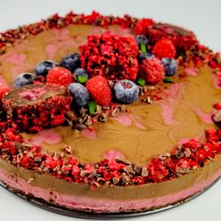 Chocolate and berry raw & vegan cheesecake.