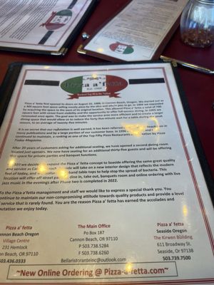 Menu photo 2 Pizza a'fetta Cannon Beach, OR