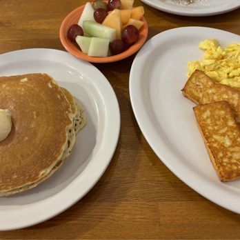 Gainesville Diner - Pancake combo with two eggs, fried cheese and fruit - Diners Near Me - Gainesville, Virginia