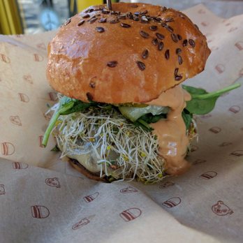 Bareburger - Cobble Hill - Brioche bun with bison, gouda, alfalfa, spinach, dill pickles, pickled red onions, and special sauce - Burgers Near Me - Brooklyn, New York Bareburger - Cobble Hill - Brioche bun with bison, gouda, alfalfa, spinach, dill pickles, pickled red onions, and special sauce - Burgers Near Me - Brooklyn, New York