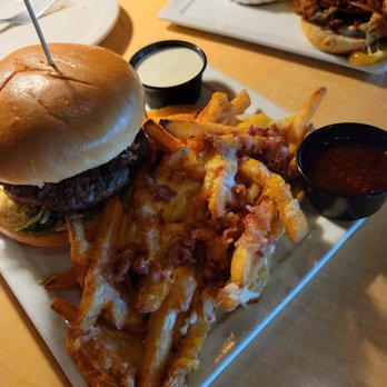 Lucky Dog Grille - Brutus Burger (sauce on side, no cheese) and loaded fries (no jalapeno) - American Near Me - Mason, Ohio