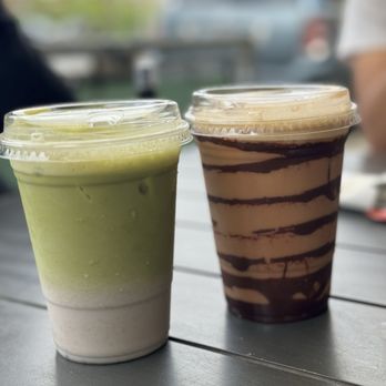 The Flour Shoppe Cafe - Black Sesame Matcha and Coconut Mocha Cold Brew - Cafes Near Me - Rockville Centre, New York