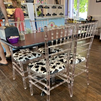 Purple Pie Place - Cute cow pattern chairs - Desserts Near Me - Custer, South Dakota