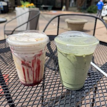 Matchhead Coffee - Hibiscus latte w earl grey foam and blueberry fields matcha STIRRED - Coffee & Tea Near Me - Kalamazoo, Michigan