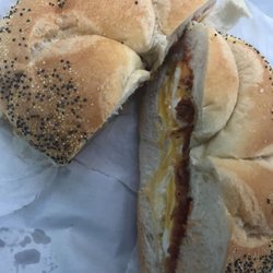 Terry's Not Just Bagels - Bacon egg and cheese on a poppy