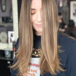 Balayage shown on straight hair