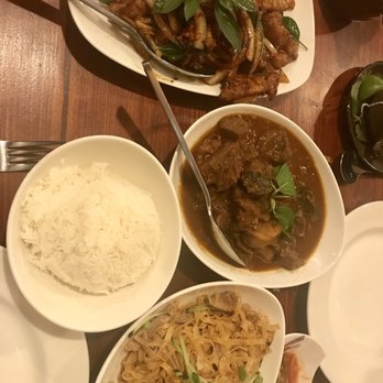 Burma Burma - Top to bottom: Black Pepper Swai, Jasmine Rice, Burmese Style Lamb Curry, Burma Garlic Noodle with Roast Pork - Burmese Near Me - Dublin, California Burma Burma - Top to bottom: Black Pepper Swai, Jasmine Rice, Burmese Style Lamb Curry, Burma Garlic Noodle with Roast Pork - Burmese Near Me - Dublin, California