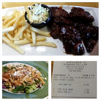 Applebee's Grill + Bar - thai shrimp salad is light...ribs with dry outer crust and too much sauce - American Near Me - Gilroy, California Applebee's Grill + Bar - thai shrimp salad is light...ribs with dry outer crust and too much sauce - American Near Me - Gilroy, California