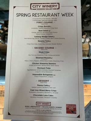 Menu photo 8 City Winery Hudson Valley Montgomery, NY