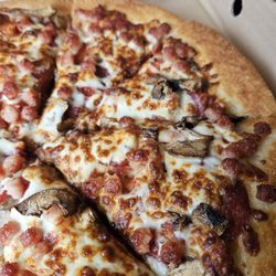 Pizza Hut - Canadian pizza. Right now they have a special we're mediums are $11. It was delicious good job guys