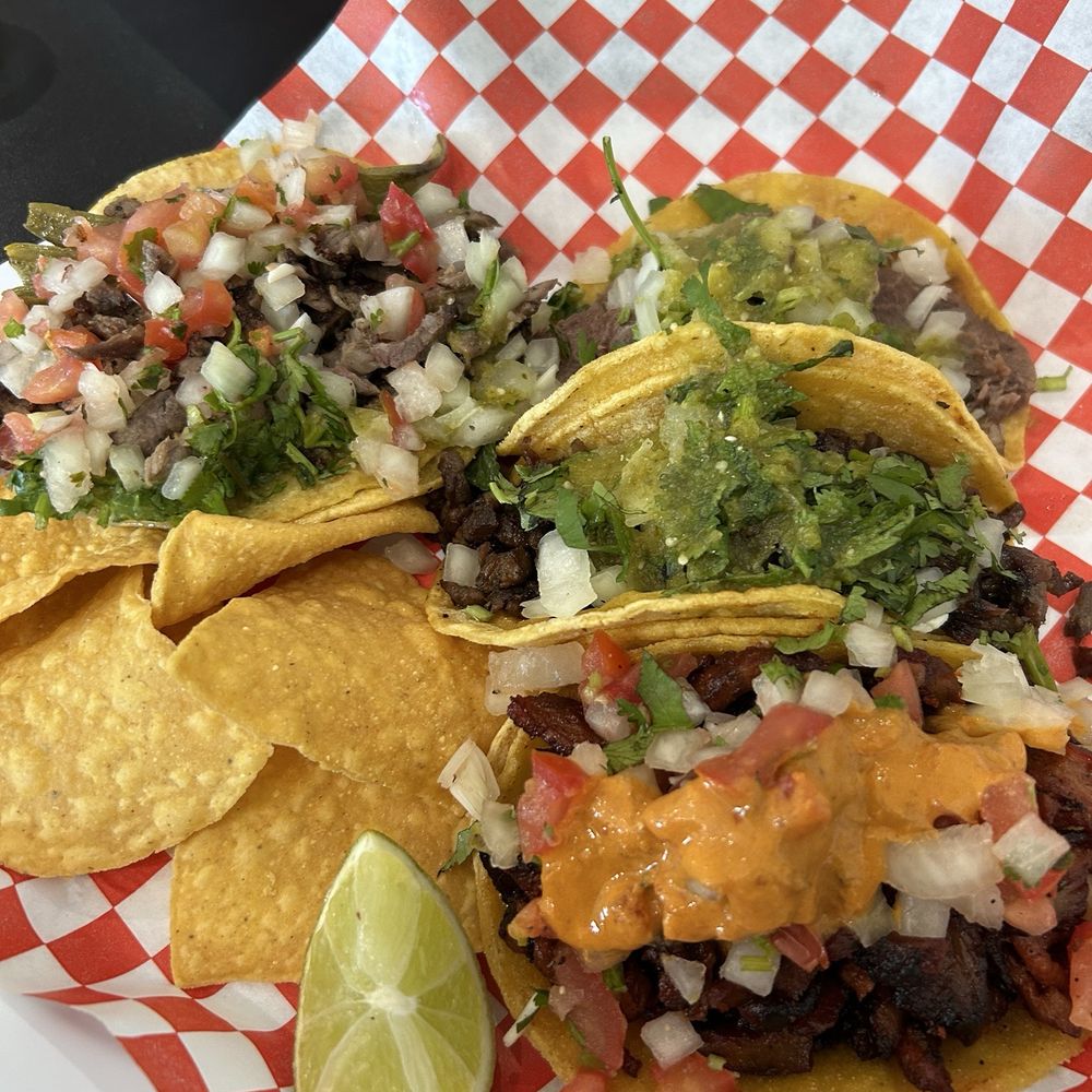 Street tacos - asada & lengua Taco Azteca - asada & al pastor