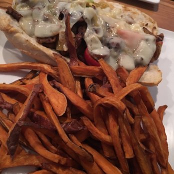 Cafe Nola - Steak and cheese with tempeh subbed in and sweet potato fries! - Coffee & Tea Near Me - Frederick, Maryland