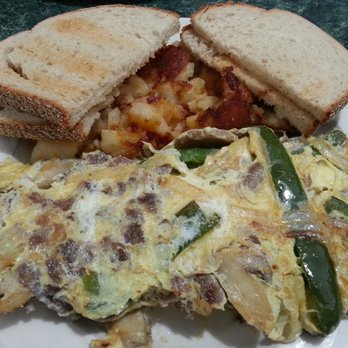 Aurora Diner Restaurants - Philly Steak Omelet with peppers, onions, mushrooms, and cheese and served with rye toast and home fries - American Near Me - Waterbury, Connecticut Aurora Diner Restaurants - Philly Steak Omelet with peppers, onions, mushrooms, and cheese and served with rye toast and home fries - American Near Me - Waterbury, Connecticut