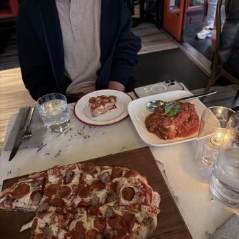 Pinsa Rossa - Pepperoni e Sausage Pinsa and Lasagna Bolognese - Italian Near Me - San Francisco, California