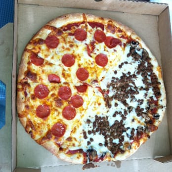 Bj's Pizza & Subs - Large half pepperoni extra cheese, & half ground beef, mushrooms, & extra cheese. - Pizza Near Me - Eastpoint, Florida