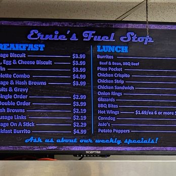 Ernies Fuel Stop - Cafe Menu - Gas Stations Near Me - Moses Lake, Washington Ernies Fuel Stop - Cafe Menu - Gas Stations Near Me - Moses Lake, Washington