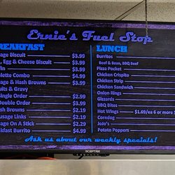 Ernies Fuel Stop - Cafe Menu