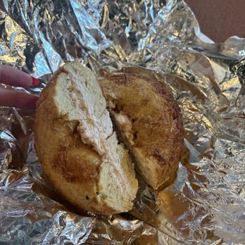 Holey City Bagels - Cinnamon sugar bagel with strawberry cream cheese - Bagels Near Me - Charleston, South Carolina Holey City Bagels - Cinnamon sugar bagel with strawberry cream cheese - Bagels Near Me - Charleston, South Carolina