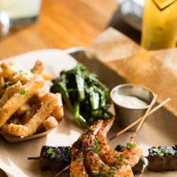 Brass Bear Brewing - Surf and turf with french fries and broccolini