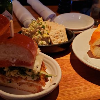White House Tavern - Fried Chicken Sandwich (left), Smoked Trout Dip (mid), French Dip (right) - Burgers Near Me - Aspen, Colorado White House Tavern - Fried Chicken Sandwich (left), Smoked Trout Dip (mid), French Dip (right) - Burgers Near Me - Aspen, Colorado