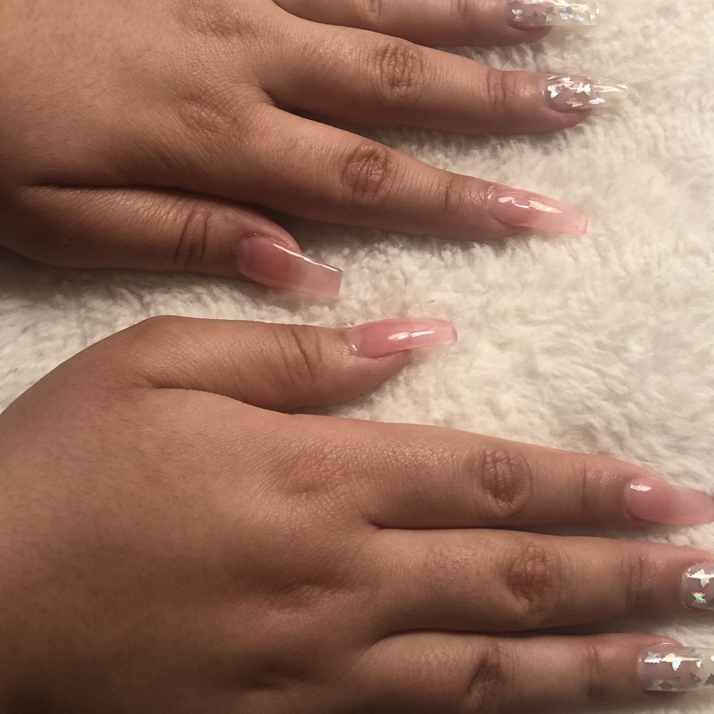 Divas Nail Spa - Full nail set irredentist pink with butterflies . Loving my new nails - Nail Salons Near Me - Somerset, New Jersey