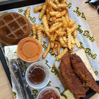 Jay Bird's Chicken - Two Tenders and Spicy Fries w/ Big Sexy Sauce + Yelp Check In Free Waffle !! - Chicken Shop Near Me - Huntington Beach, California Jay Bird's Chicken - Two Tenders and Spicy Fries w/ Big Sexy Sauce + Yelp Check In Free Waffle !! - Chicken Shop Near Me - Huntington Beach, California
