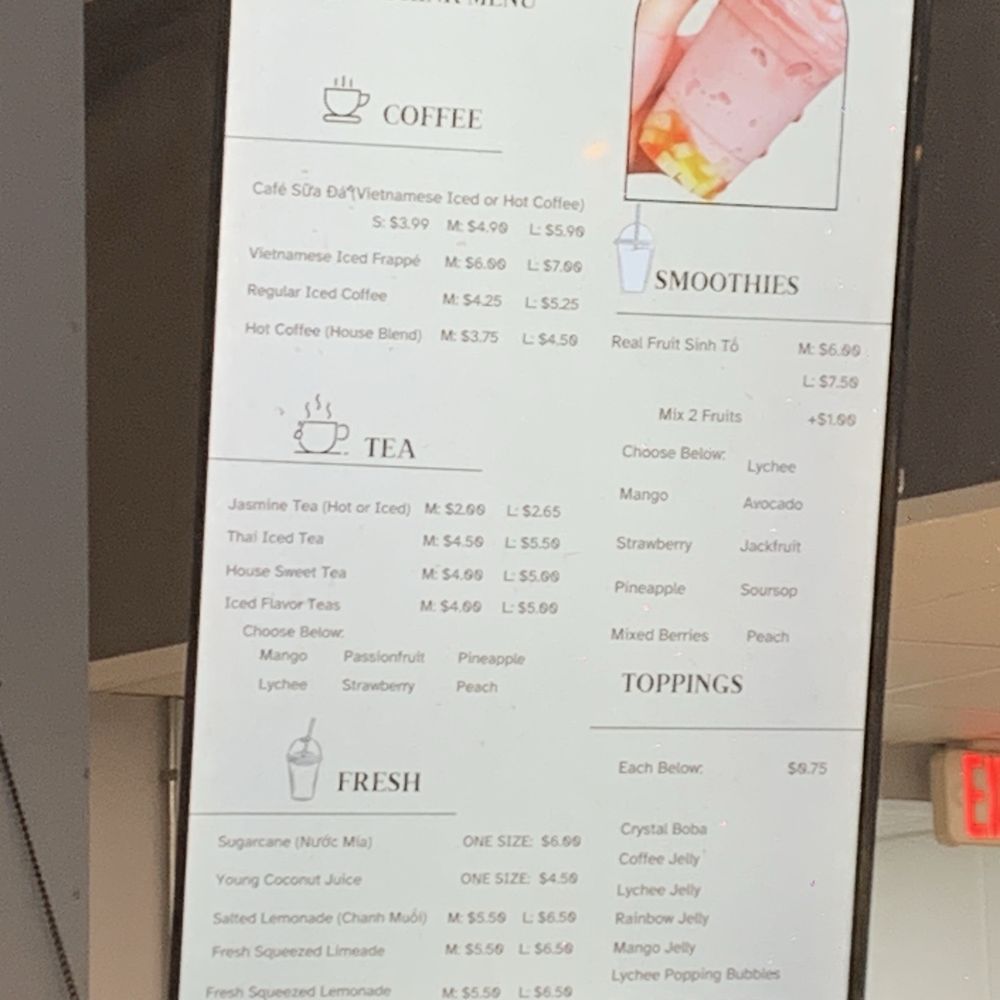 Le Bledo Eatery - Drink Menu as of January 2026 - Vietnamese Near Me - Springfield, Virginia