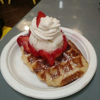 Little Gem Belgian Waffles - #11 ruby sky - creme de gem with strawberries and vanilla ice cream - Desserts Near Me - Berkeley, California Little Gem Belgian Waffles - #11 ruby sky - creme de gem with strawberries and vanilla ice cream - Desserts Near Me - Berkeley, California