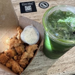 Popcorn Chicken, Matcha Latte
