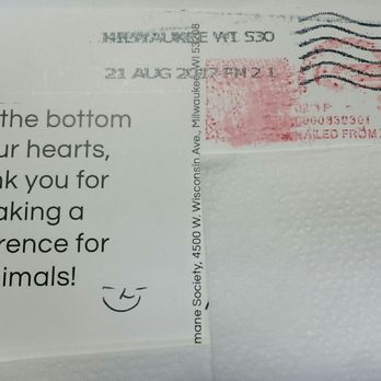 Wisconsin Humane Society - That's cool, my last 6 + years of donations from the previous Humane Society never sent any thank you. - Animal Shelters Near Me - Milwaukee, Wisconsin Wisconsin Humane Society - That's cool, my last 6 + years of donations from the previous Humane Society never sent any thank you. - Animal Shelters Near Me - Milwaukee, Wisconsin