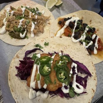 Uno Mas Taco & Tequila Bar - Clockwise: fajita taco, Baja fish taco, and poblano chicken taco - Mexican Near Me - Braintree, Massachusetts Uno Mas Taco & Tequila Bar - Clockwise: fajita taco, Baja fish taco, and poblano chicken taco - Mexican Near Me - Braintree, Massachusetts