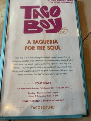 Menu photo 5 Taco Boy - Charleston Charleston, SC Menu photo 5 Taco Boy - Charleston Charleston, SC