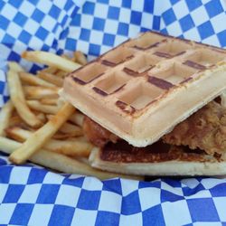 Chicken Coupe - Chicken waffle sandwich with fries