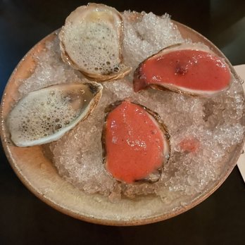 Uchi Dallas - East Coast Oysters: Apple Brown Butter Shallot, Strawberry Foam - Japanese Near Me - Dallas, Texas Uchi Dallas - East Coast Oysters: Apple Brown Butter Shallot, Strawberry Foam - Japanese Near Me - Dallas, Texas