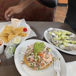 La Fonda Taqueria & Mariscos - Tostada mixta and oysters