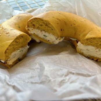 Big Apple Bagels - Jalapeño cheddar bagel with veggie cream cheese - Bagels Near Me - Naperville, Illinois