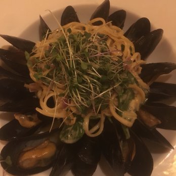 The Wildflower Cafe - Delicious special of the night! Mussels with linguine, spinach, wild greens in a garlic buttery sauce - Cafes Near Me - Mason, Ohio