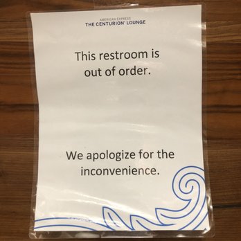 The Centurion Lounge - Out of order toilet in men's restroom - Airport Lounges Near Me - Dallas, Texas The Centurion Lounge - Out of order toilet in men's restroom - Airport Lounges Near Me - Dallas, Texas