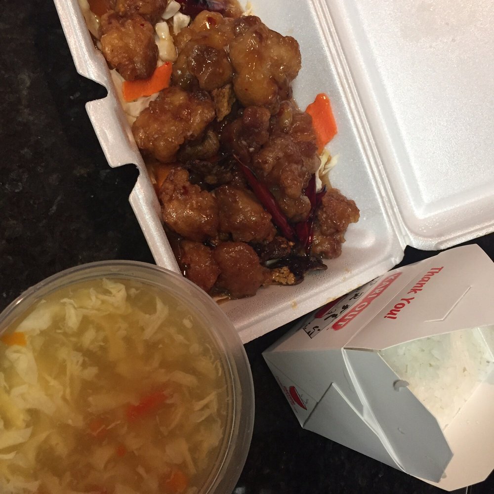 China Gourmet - Orange chicken, rice, and egg drop soup. - Chinese Near Me - Boulder, Colorado