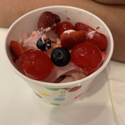 Pistachio and kiwi strawberry yogurt with berry and cherry toppings Pistachio and kiwi strawberry yogurt with berry and cherry toppings